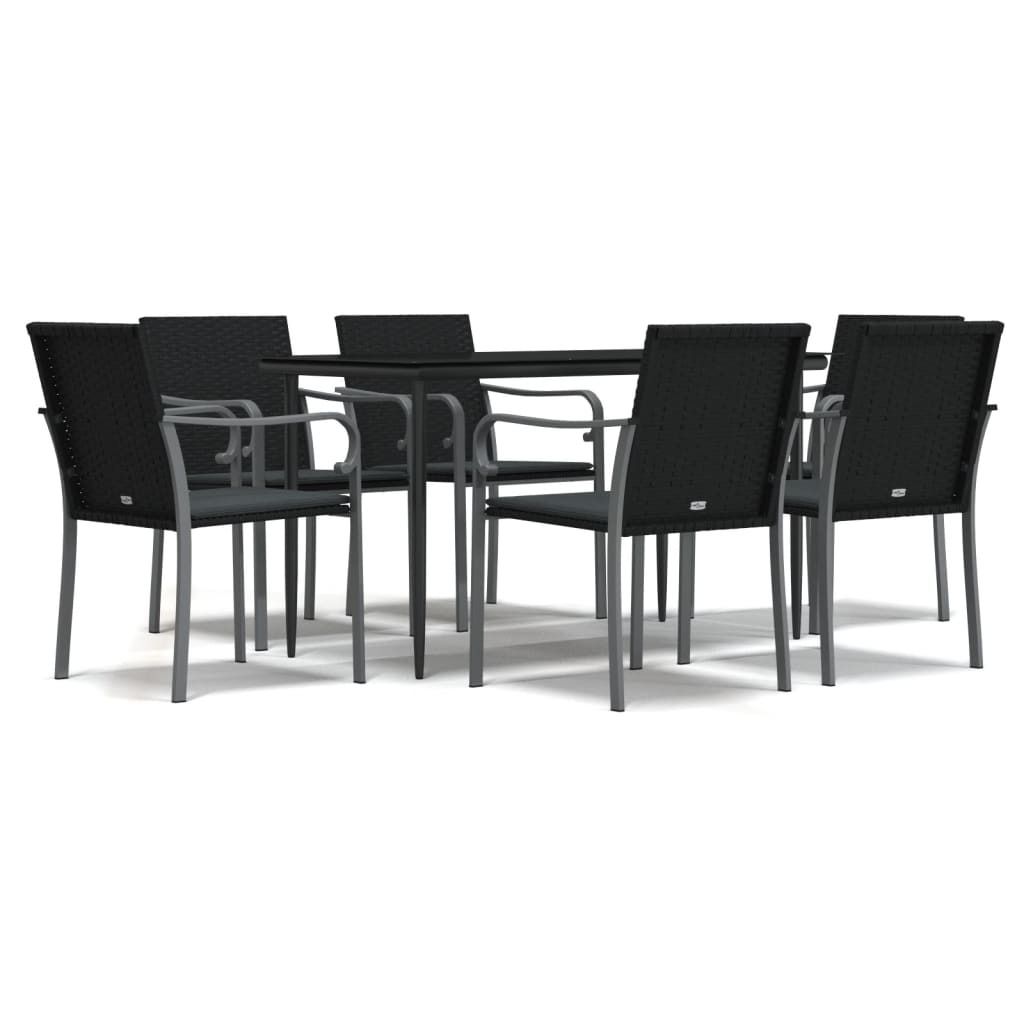 7-tlg. Garten-Essgruppe mit Kissen Poly Rattan und Stahl