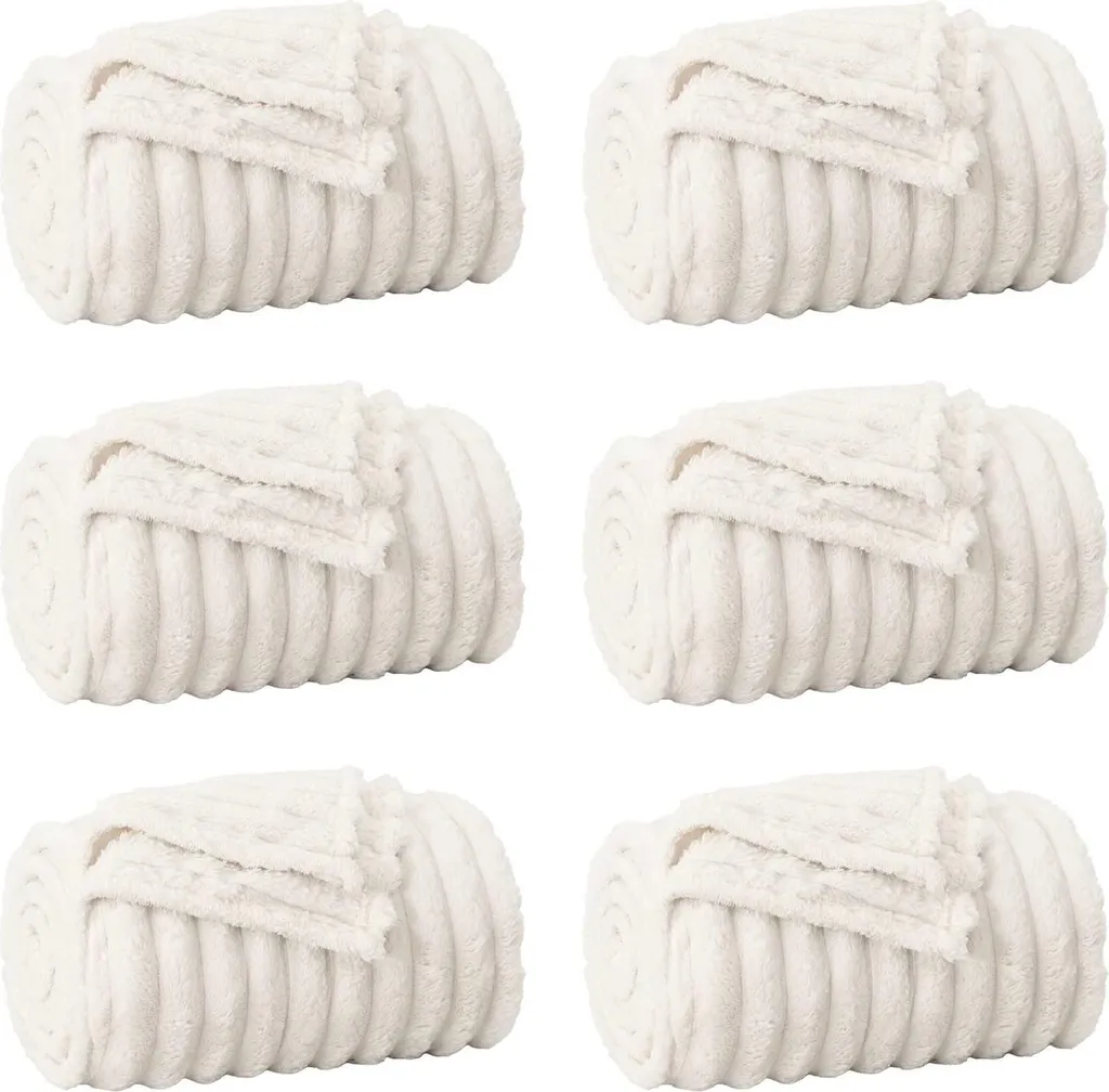 Grande Couverture Polaire 240x220 cm Couleur Crème - Lot de 6