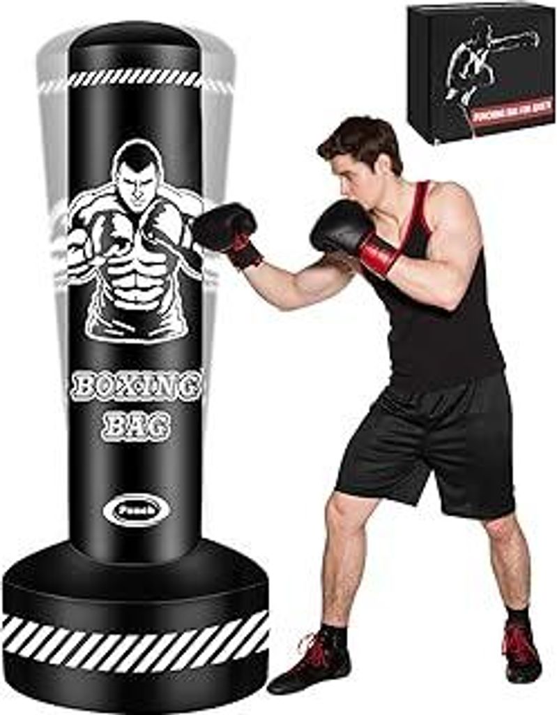 Boxsack Stehend Erwachsene, 180cm Freistehend Boxing Bag Aufblasbare Stehender Boxsack Kickboxing Taschen für MMA Muay Thai Fitness Taekwondo Frau...