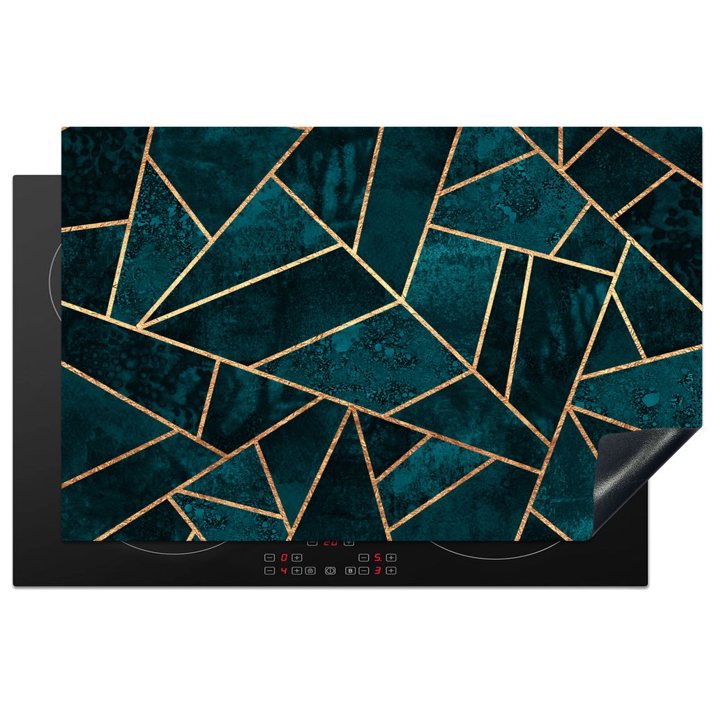 KitchenYeah Herdabdeckplatte Steine - Gold - Luxus - Muster - Abstrakt , 80x52cm, Küche Deko, Glaskeramikkochfeld Herdabdeckung, Abdeckplatte f...
