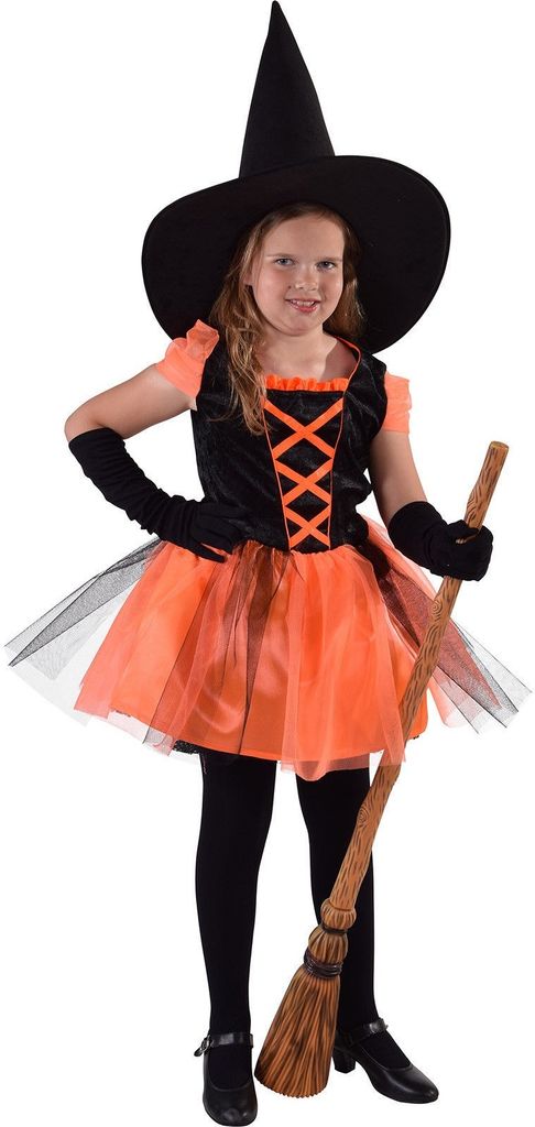 M216015-128 schwarz-orange Kinder Hexenkleid Märchenkleid Gr.128