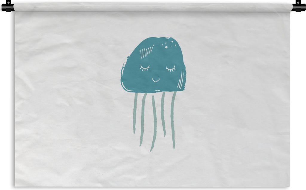 MuchoWow Wandteppich Wandbehang Qualle - Meer - Blau - Aquarell 150x100 cm Tapisserie Dekoration Wandtuch - Waschbar - Tapisserien - Wand-Decke