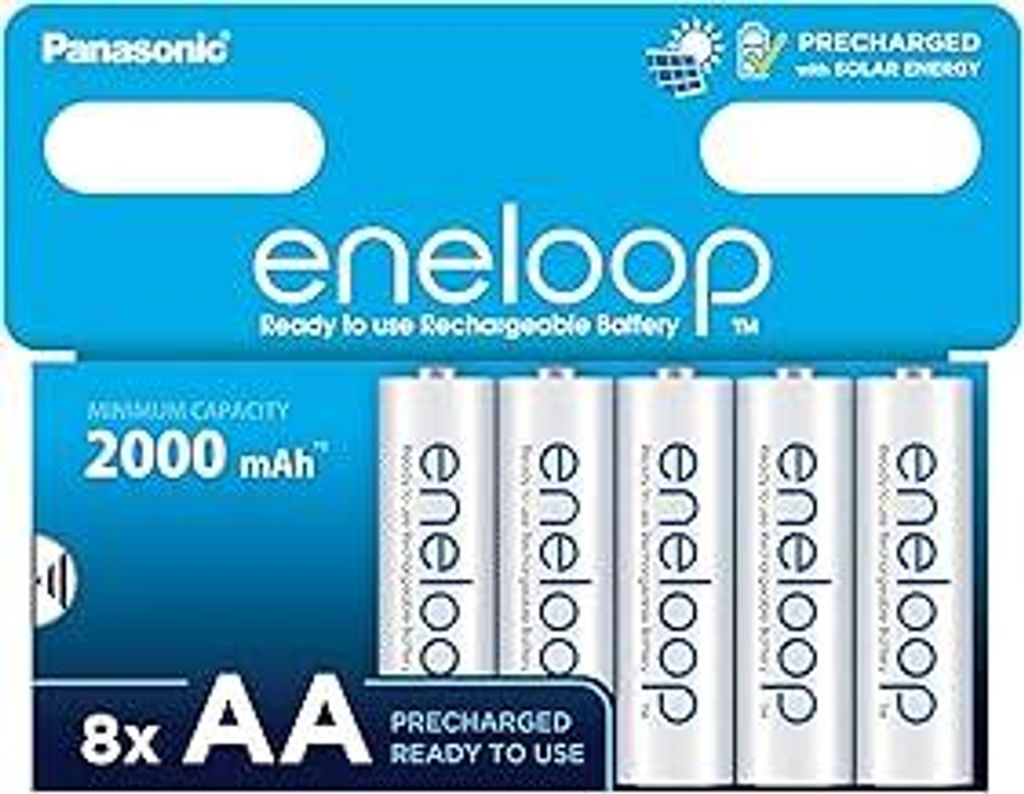 eneloop, AA/Mignon NI-MH Akku, 8er-Pack, Kapazität mit min. 2000 mAh, Ready-to-Use NI-MH Akkus, bis zu 2000 Mal wiederaufladbar, plastikfreier Ver...