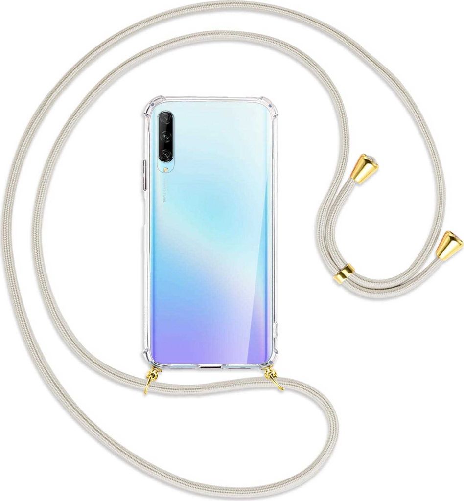 Handykette Backcover-Schutzhülle mit Band (Metall goldfarben) für Huawei P Smart Pro 2019 - broken white