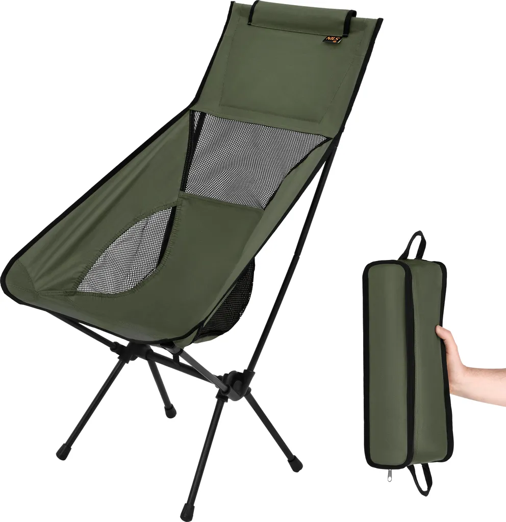Siège de camping compact et léger NILS CAMP NC3321 Kaki haute résistance