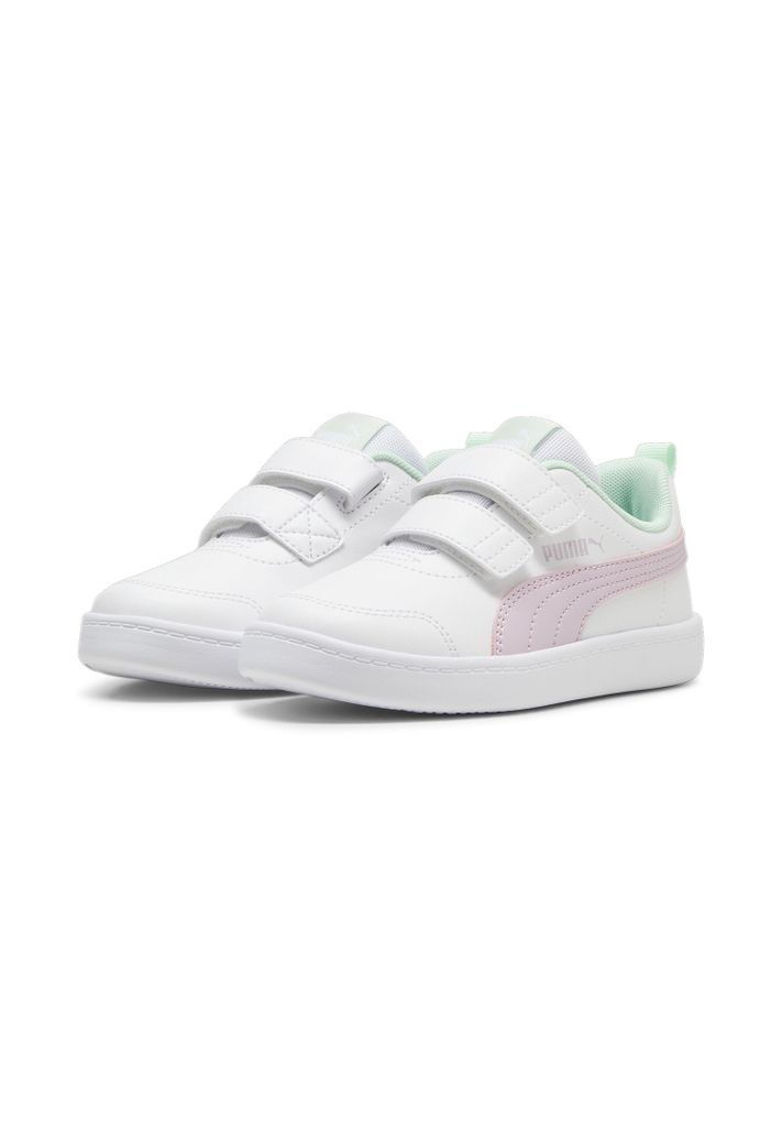 Puma Mädchen-Sneaker-Slipper-Klettschuh Courtflex v2 V PS Weiß-Rosa-Grün, Farbe:weiß, EU Größe:31