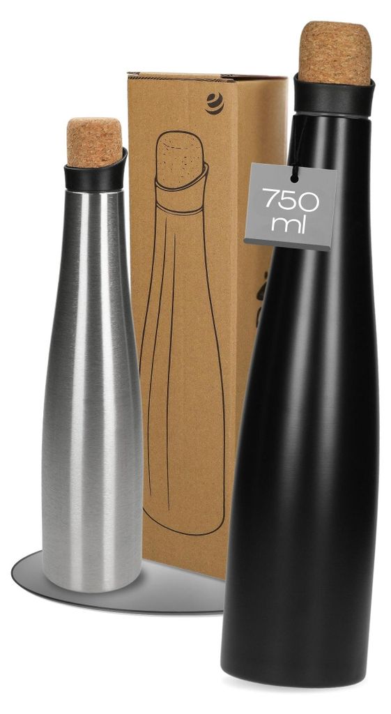 Karaffe mit Korkdeckel 750 ml - auslaufsichere Thermokanne aus Edelstahl - doppelwandige Wasserkaraffe mit Deckel - Wasserkrug ideal für kalte Erf...