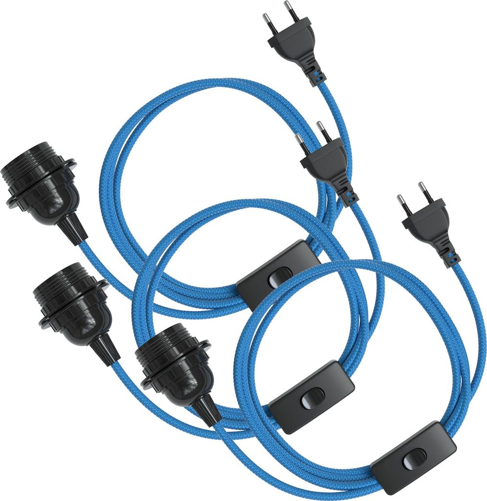 EAZY CASE 3x E27 Lampenfassung mit Kabel 3,5m, aus Kunststoff, mit Ein- und Ausschalter, Sockeladapter in Blau