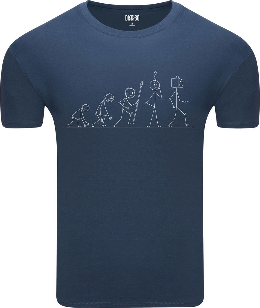 Diarbo Herren T-Shirt mit klassischem Druck Strichmännchen-Entwicklung Blau Gr.M
