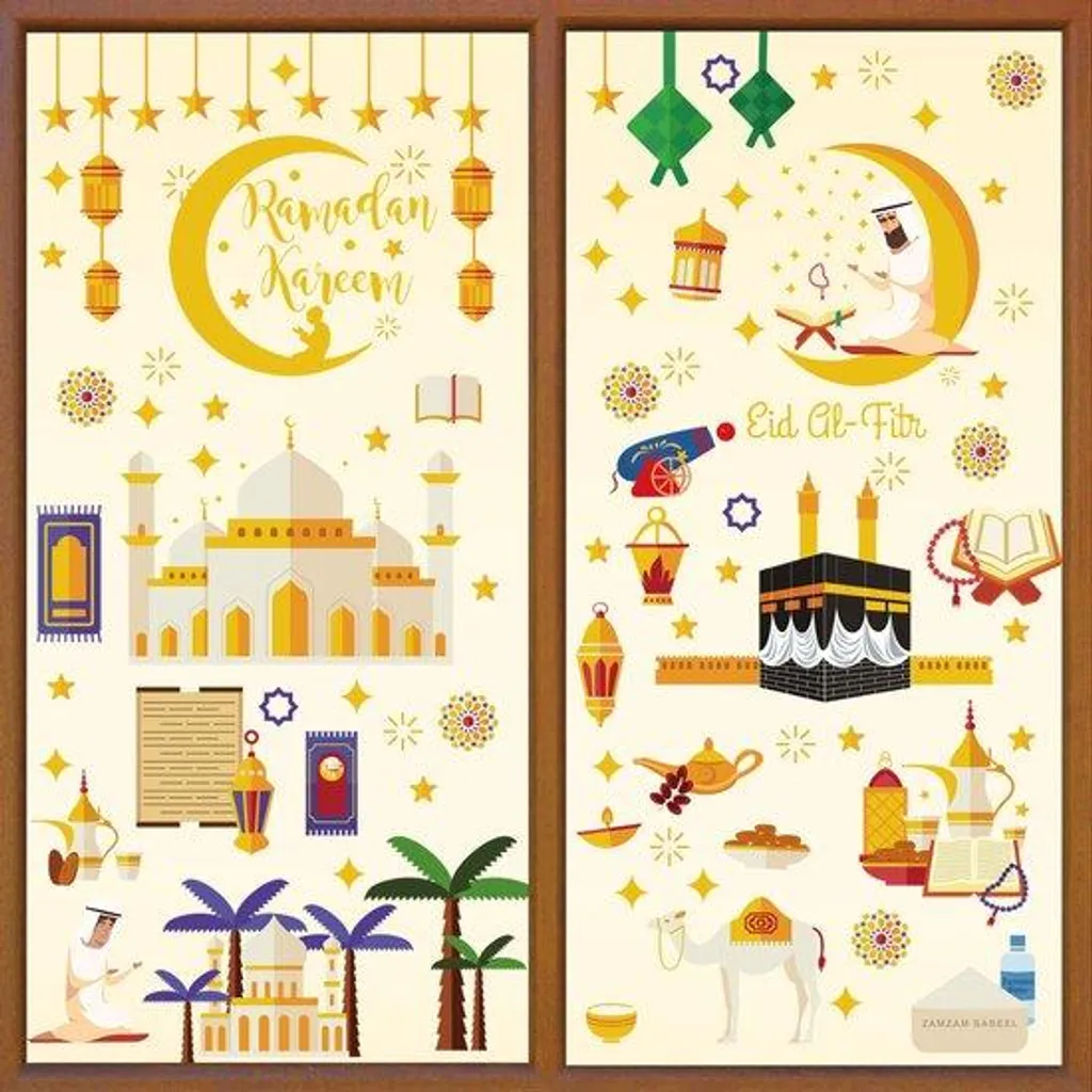 Kit déco Ramadan pour chambre enfant 130 stickers de fenêtre festifs