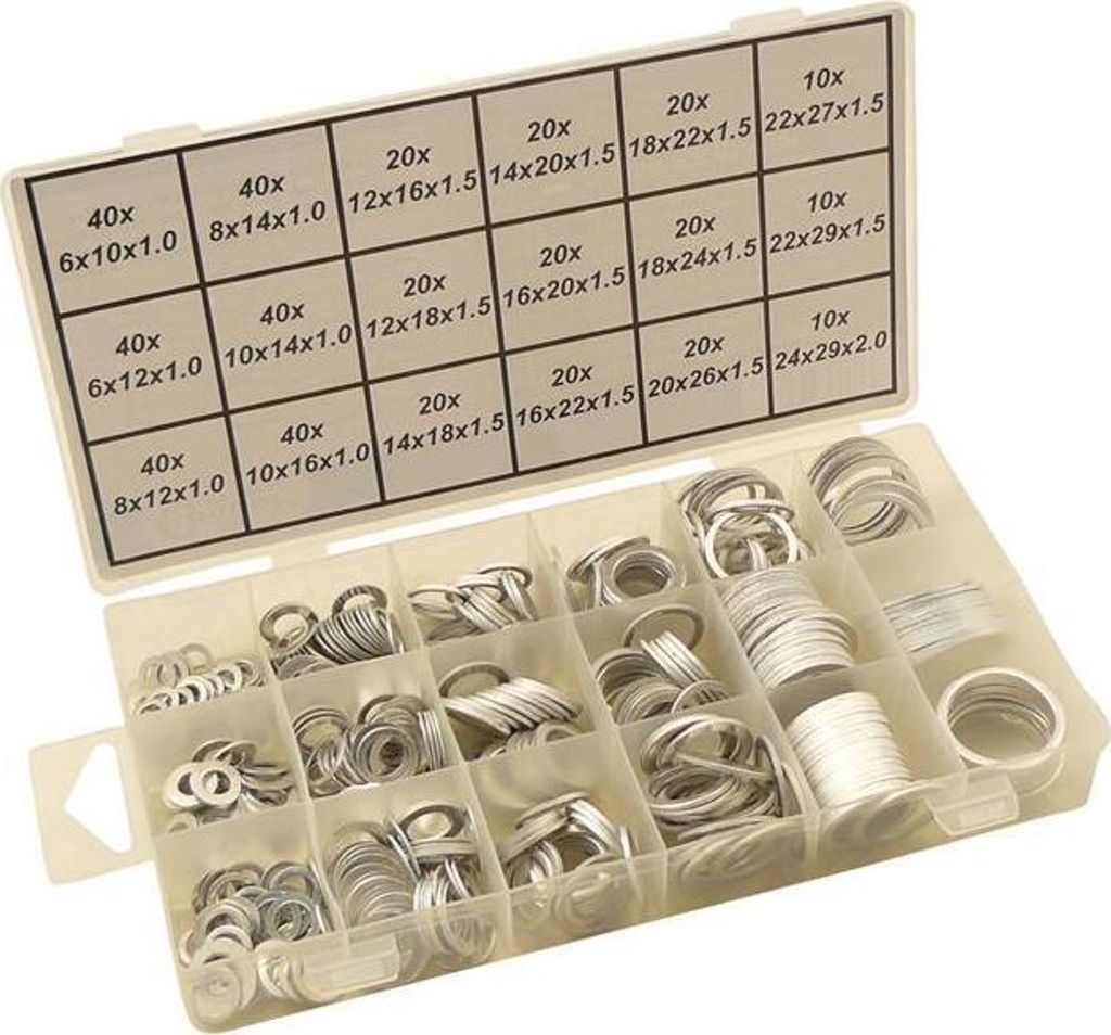 Aluminium Dichtringe Set 450 tlg. / 18 Größen / Öl Ablass-Schrauben / Alu-Ringe