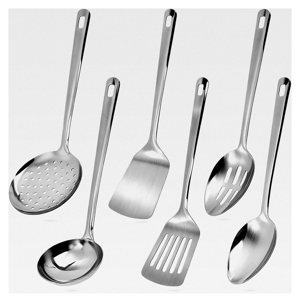 6-teiliges Set Küchenutensilien aus Edelstahl, Pfannenwender, Kochlöffel, Spatel, spülmaschinenfest, antihaftbeschichtet, hitzebeständig, Küch...