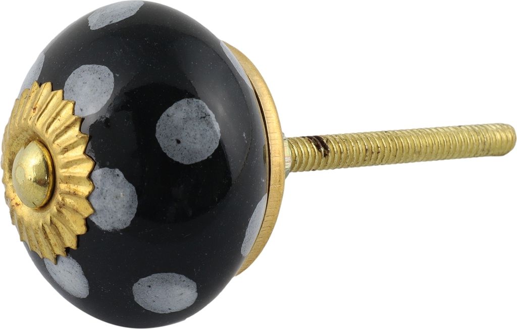 Möbelknauf aus Keramik Shabby Chic - Punkte - schwarz-weiß