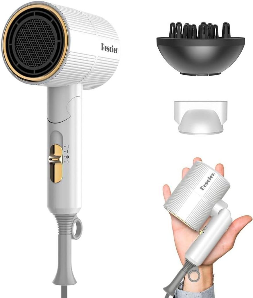 Haartrockner Föhn 2000W Ionen 2026, Leicht & Faltbar 250g, Reisehaartrockner mit Diffusor & Stylingdüse, Schnelltrocknen, leise, Salonqualität