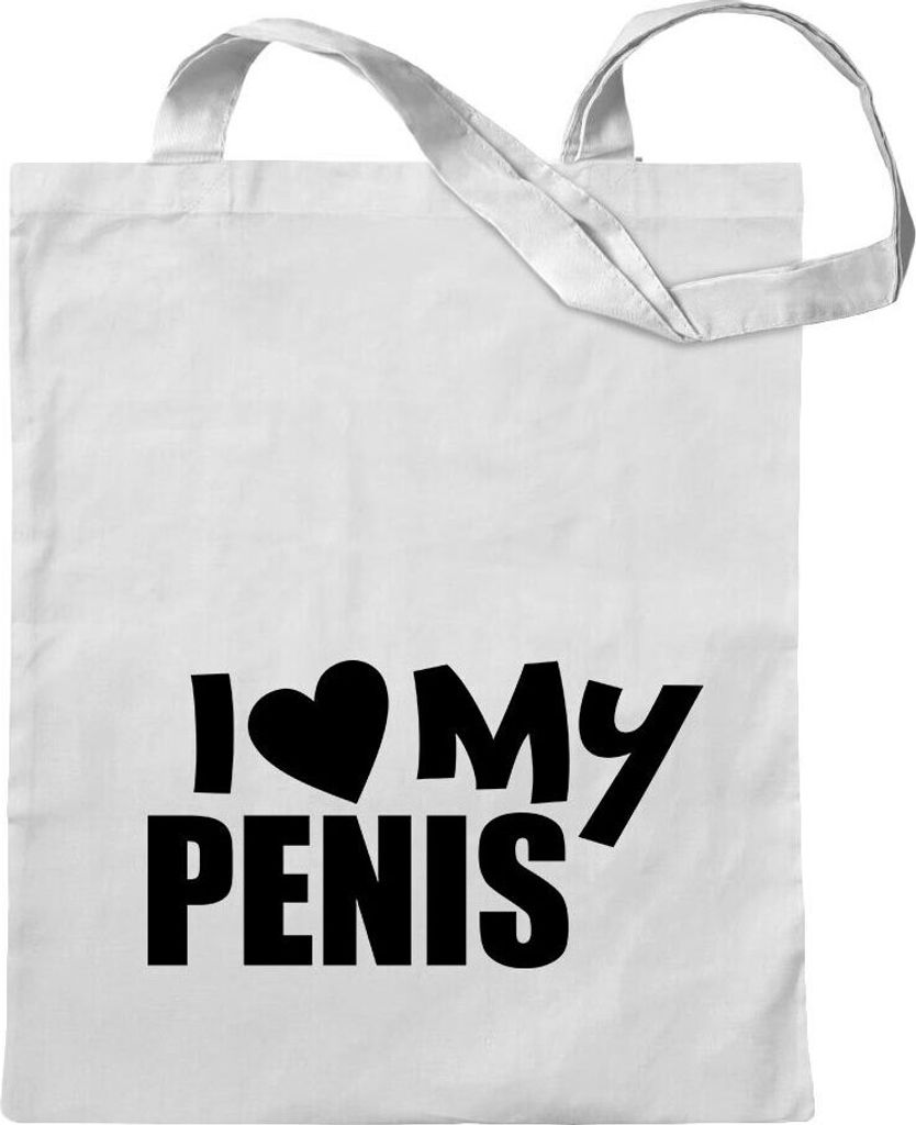Kiwistar - Baumwolltasche - weiss - I Love My Penis - Tragetasche Stoffbeutel Umhängetasche Langer Henkel