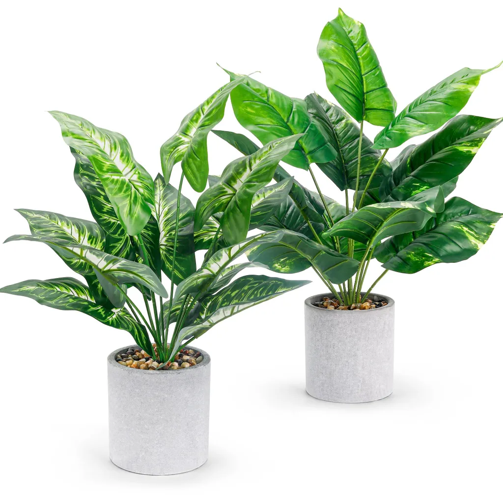 Plante artificielle décorative : lot de 2 arbustes tropicaux réalistes