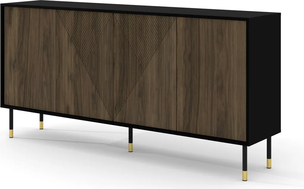 Commode 180 cm façades fraisées MDF buffet haut bicolore WOODY