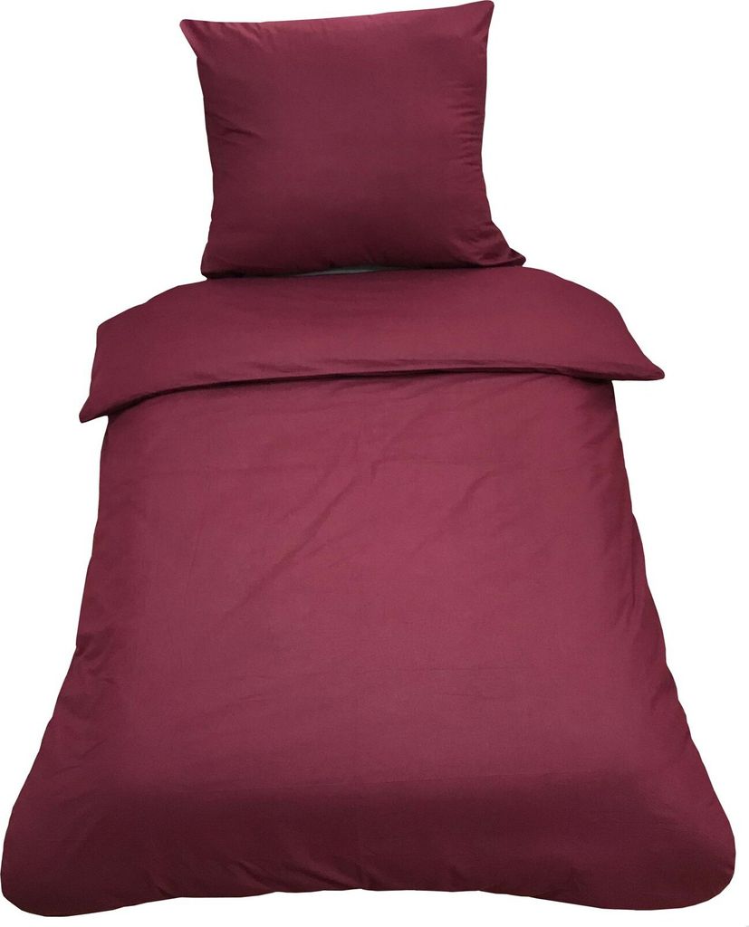 Bettwäsche 155x200 + 80x80 cm 100% Baumwolle Renforce Bordeaux Uni Einfarbig Garnitur Set
