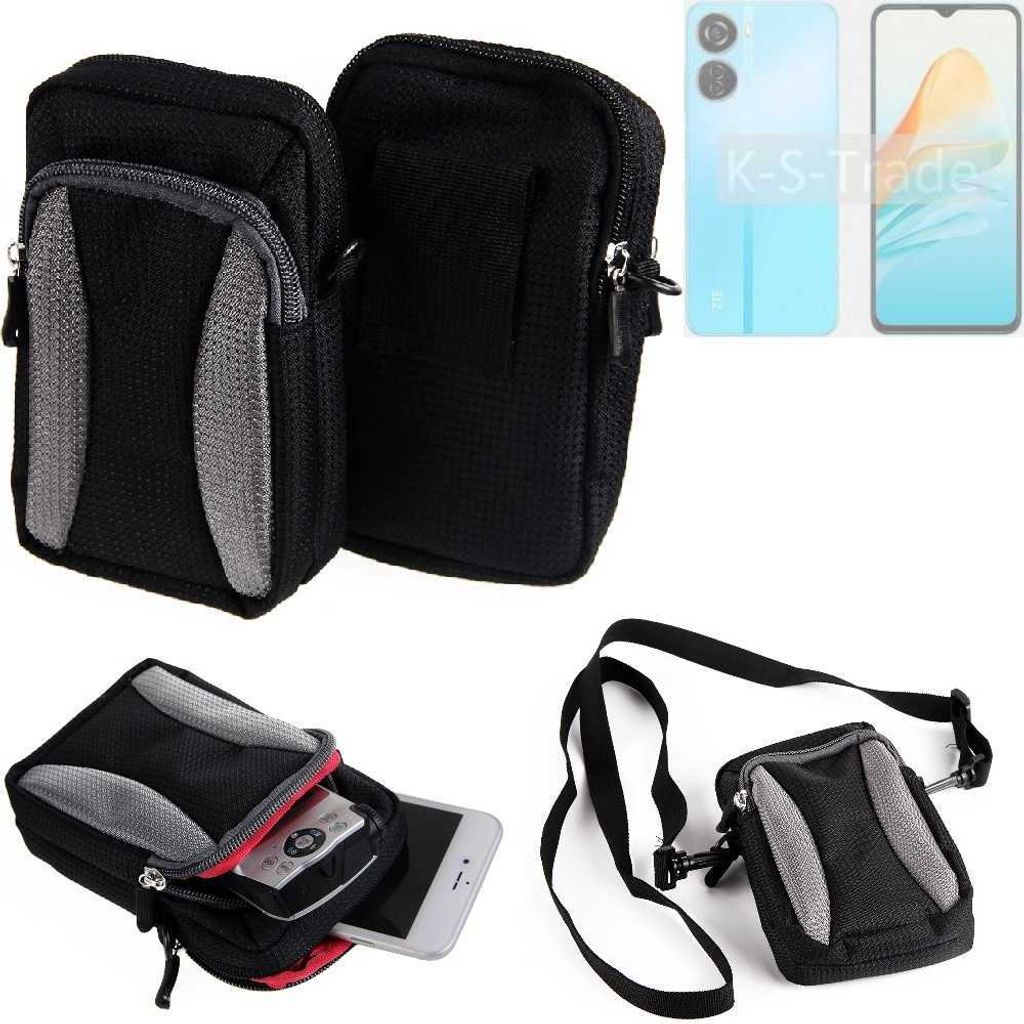 K-S-Trade Holster Schutz Hülle kompatibel mit ZTE Axon 40 Lite Handy Hülle Gürteltasche Umhängetasche mit Zusatzfach schwarz