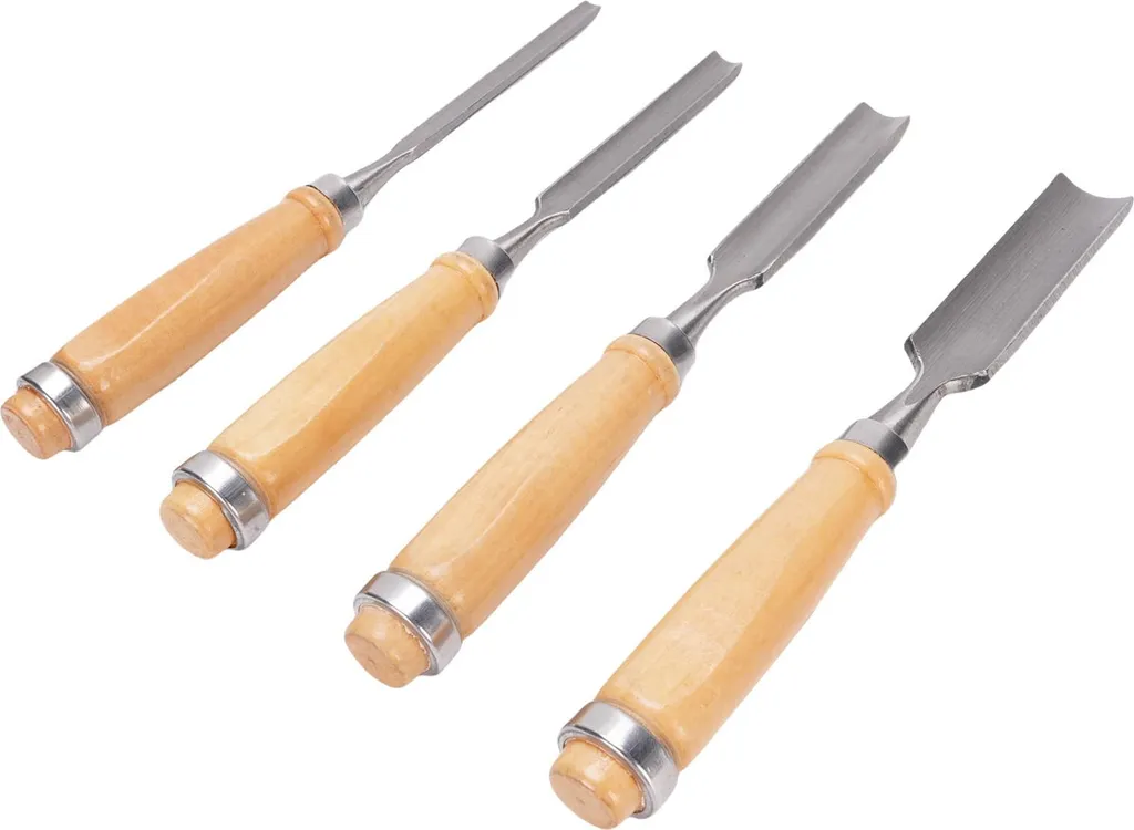 Set de gouges de sculpture pour bois 4 pièces avec poignées en bois