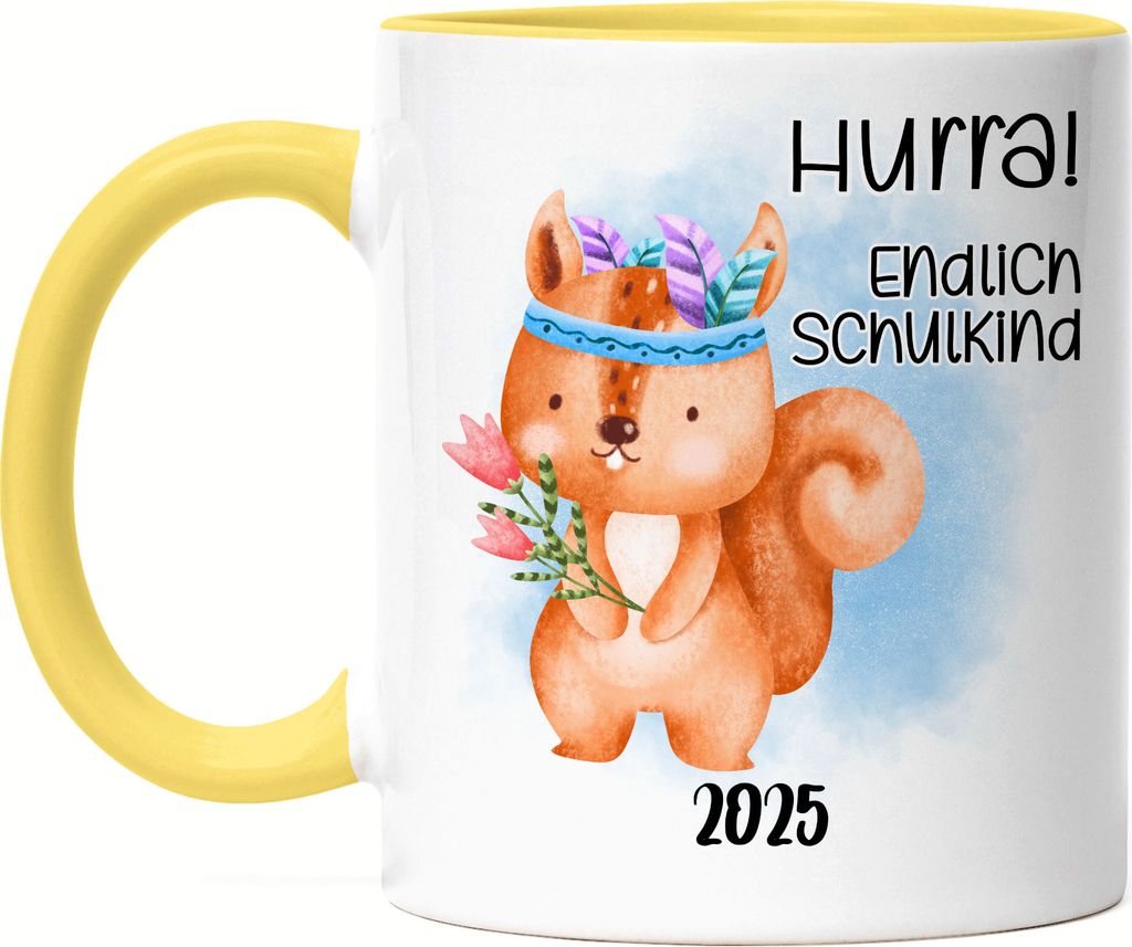 Endlich Schulkind 2025 Tasse Gelb Erstklässler Einschulung Tochter Neffe Nichte Schulanfang Schuleinführung