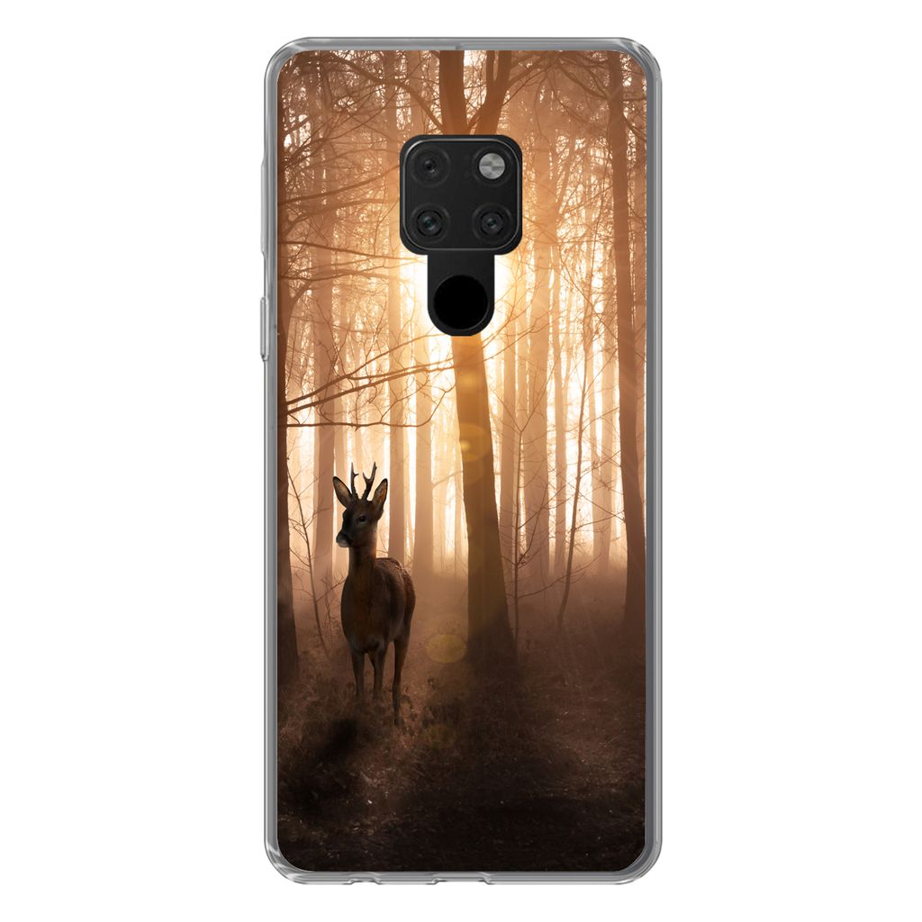 MuchoWow Handyhülle Schutzhülle Hülle für Huawei P40 Lite Wald - Hirsche - Sonne - Bäume - Winter - Natur - Tiere Silikon Softcase Handy Hü...