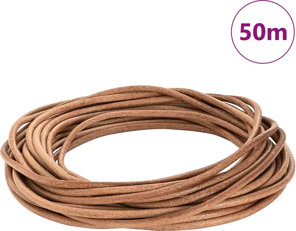 Lacet de Cuir pour DIY et Rénovation - Cordon Marron 4 mm x 50 Mètres