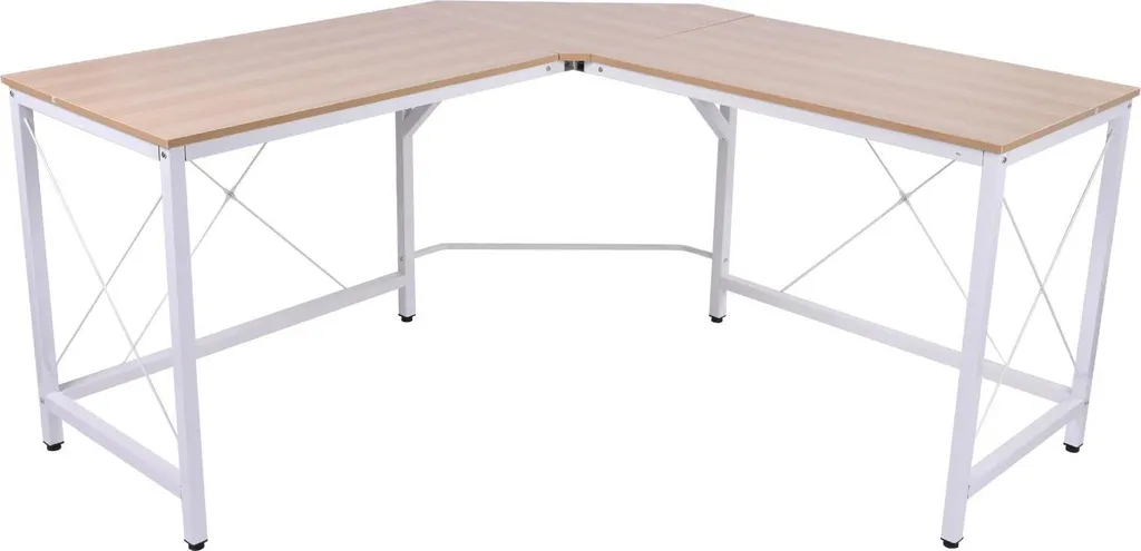 Bureau d'ordinateur en L Robuste 70kg Structure Métal 150cm Chêne brun