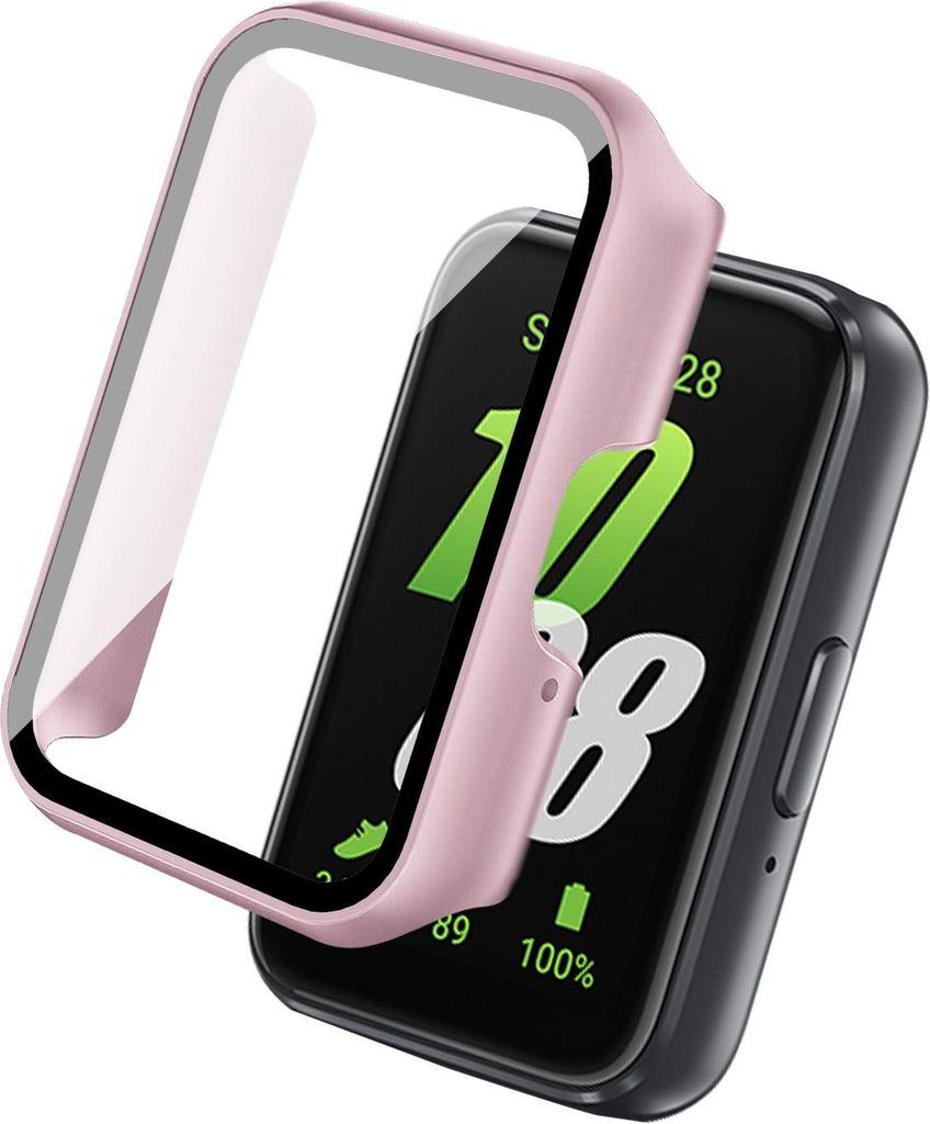 360 Grad Smartwatch Hülle für Samsung Galaxy Fit3 mit Displayschutz Case Watch Cover Bumper Rundum Schutzhülle Uhr Bildschirmschutz Rosegold