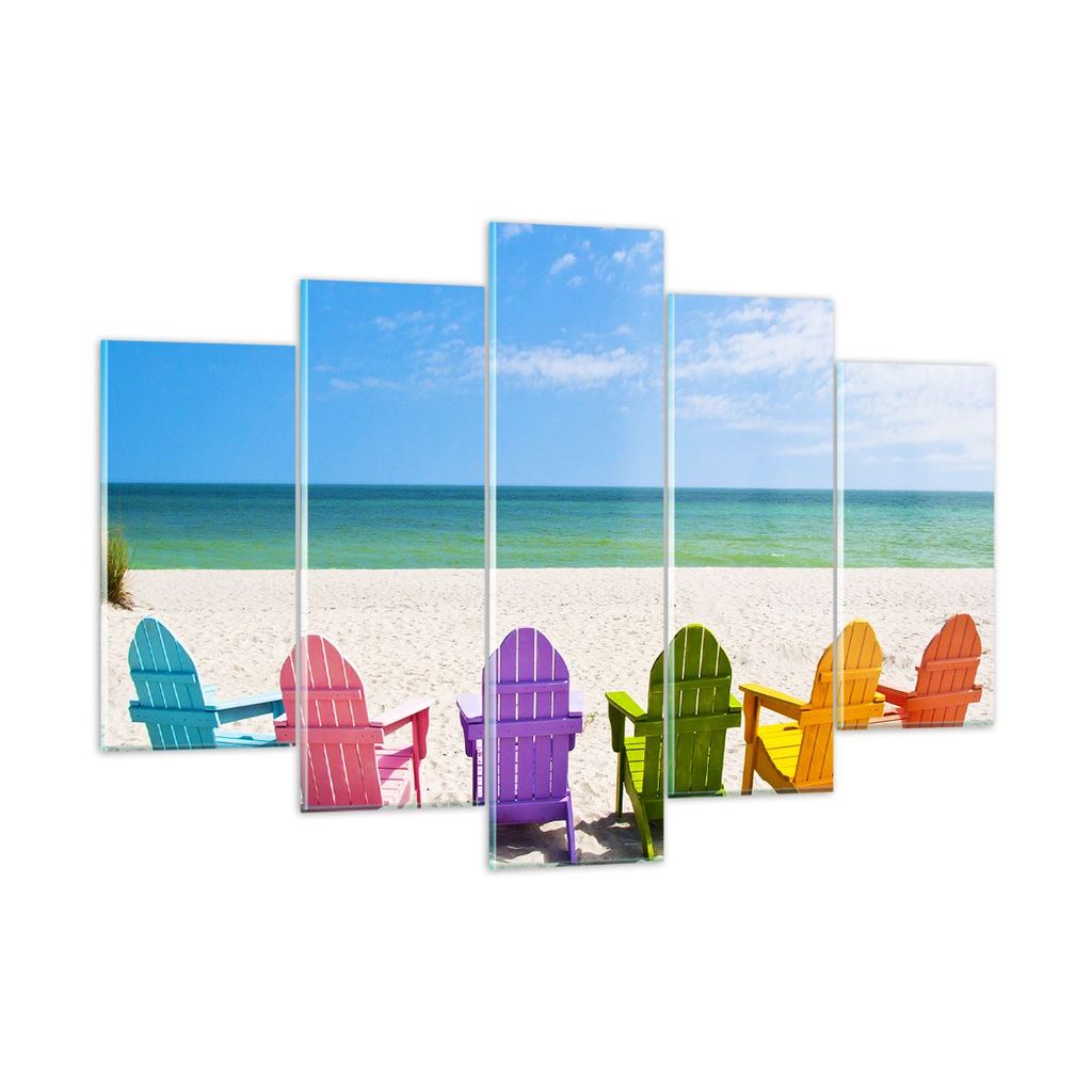 Bilder auf glas - Sunbed ufer florida Sommer - 150x100cm - Glasbilder - Wandbilder - Kunstdruck - zum Aufhängen bereit - Wanddekoration aus Glas -...