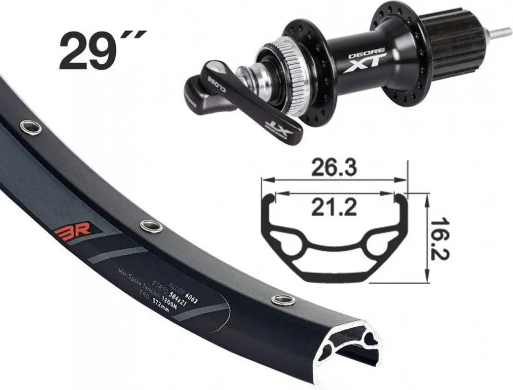 Roue Arrière VTT 29" avec Moyeu Shimano XT et Jante Rodi Black Rock 32H