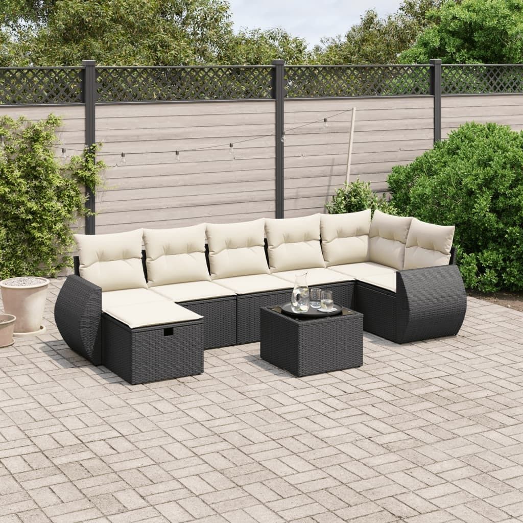 Design 8-tlg. Garten-Sofagarnitur mit Kissen Schwarz Poly Rattan, Gartenmöbel-Sets 2024 Neu