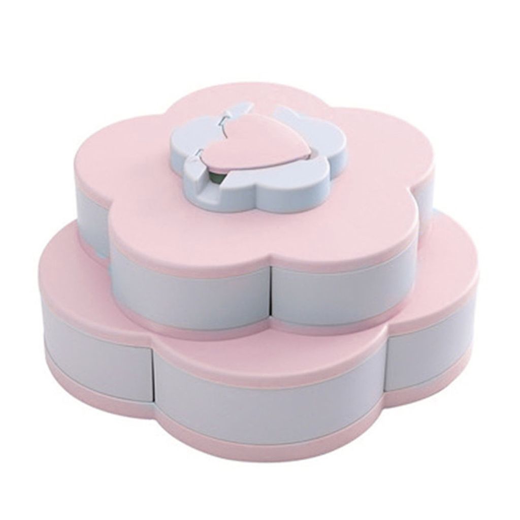2 Ebenen Rotation Blume Form Food Conzey Snack Plastiklagerbehälter Gehäuse-Rosa