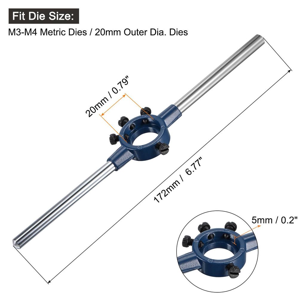 Schneideisenhalter Gewindeschneider Rundschneideisen 20mm(0.79") Einstellbarer Gewindeschneideisen-Griffhalter fš¹r Bolzengewindereparaturstangen...