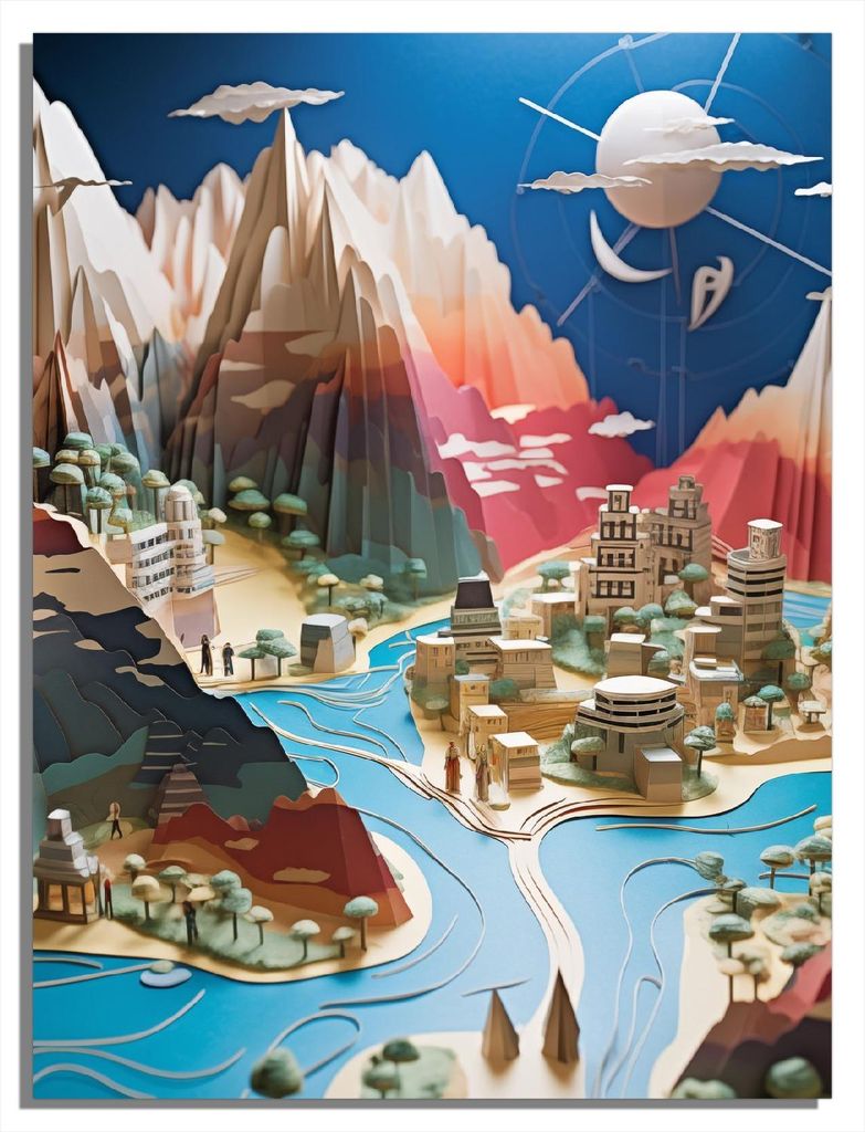 Wallario Sticker / Aufkleber für Kühlschrank / Geschirrspüler / Küchenschränke, selbstklebende Folie - 60 x 80 cm, Motiv: Fantastische Papierwelt