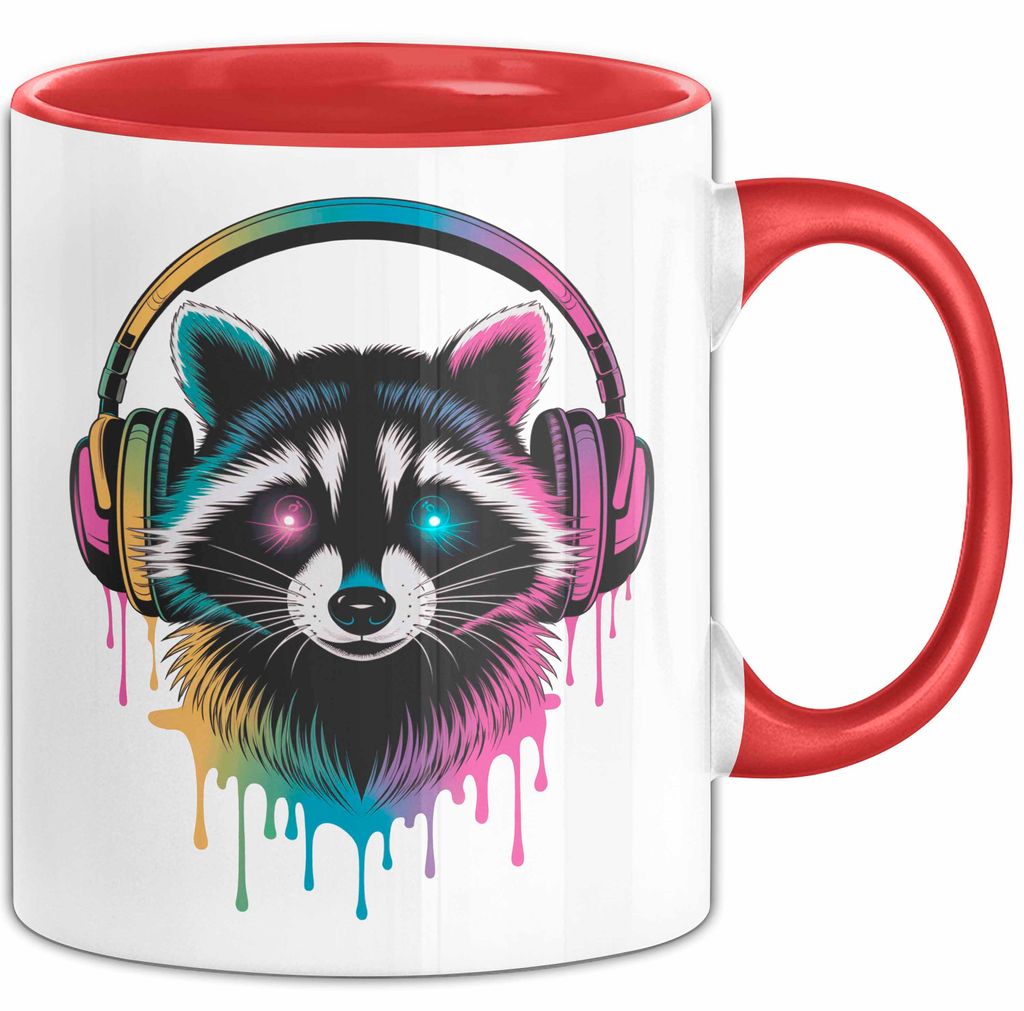 Waschbär Tierliebhaber Musik Kopfhörer Tasse Geschenk Lustige Geschenkidee Spruch (Rot)