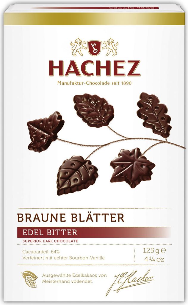 Hachez Braune Blaetter Edel Bitter Produktbild 