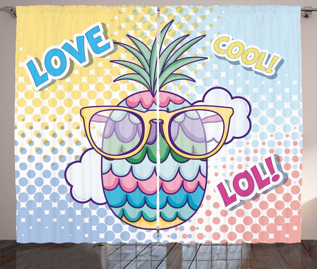 ABAKUHAUS LOL Rustikaler Gardine, Ananas Sonnenbrille Liebe kühlen, Wohnzimmer Universalband Gardinen mit Schlaufen und Haken, 280 x 225 cm, Mehrf...