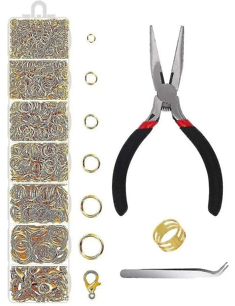 1500 Stück Biegeringe mit Karabinerverschlüssen und Schmuckzange für die Reparatur von Halsketten und Ohrringen (Gold)