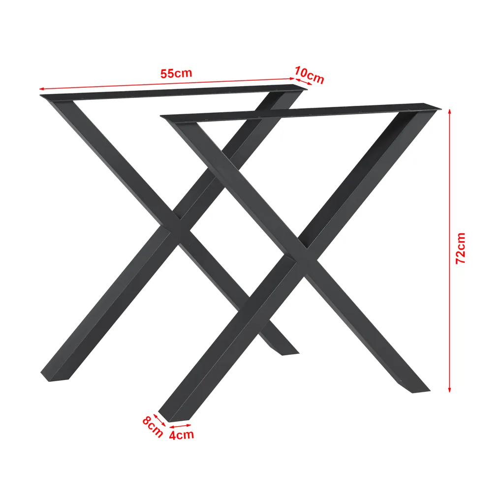 Piétement table à manger et bureau Maribo acier noir 72x55 cm, lot de 2