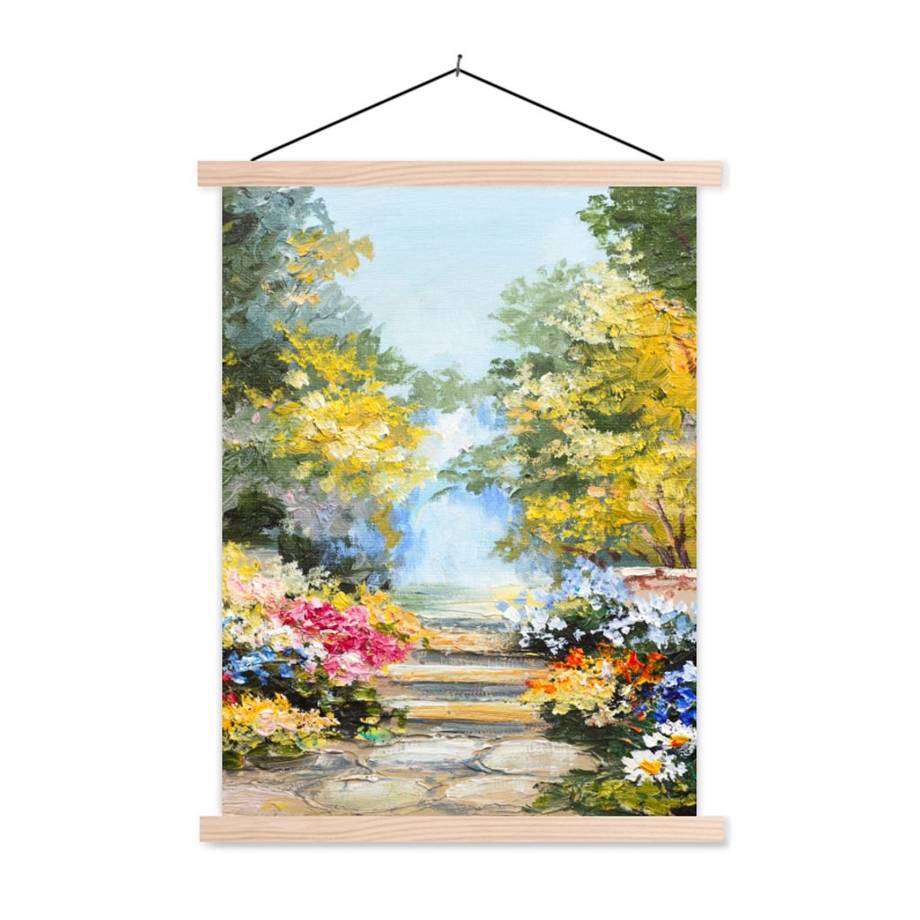 MuchoWow Textilposter Malerei - Blumen - Natur - Ölfarbe 60x80 cm mit holzfarbenen Rahmen - Wandbild