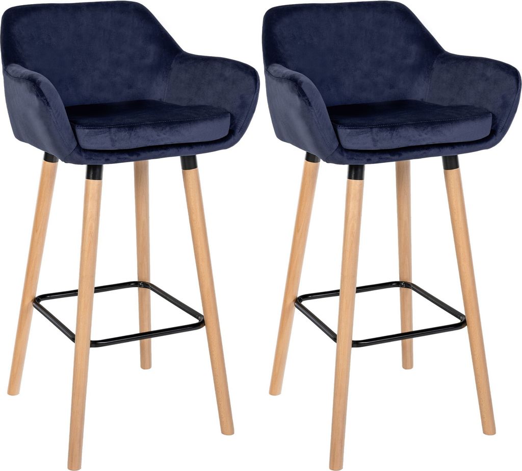 CLP 2er Set Barhocker Grant Samtbezug Gestell aus Buchenholz bis 150 kg Farbe:dunkelblau