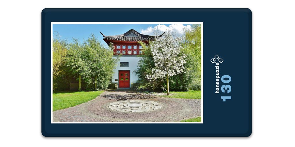 hansepuzzle 18190 - Japanischer Garten Puzzle, 130 Teile, Gebäude, 28,7 x 20,0cm mit hochwertiger Aufbewahrung, Kartonbox & Beutel