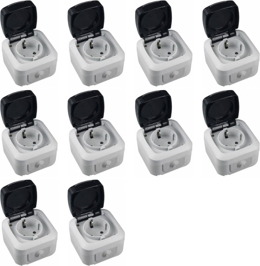 10er Set Feuchtraum Steckdosen AP IP44 250V 16A Aufputz Steckdose