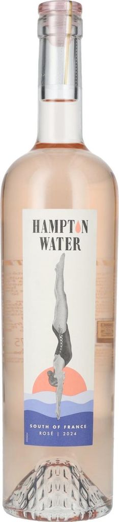 A bottle of rosé wine with a label featuring a diver.