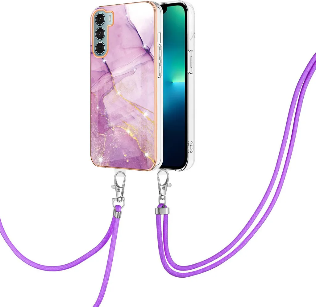 Custodia con cinturino per Motorola Moto G200, paraurti in TPU morbido, custodia protettiva, con cinturino regolabile Rosa