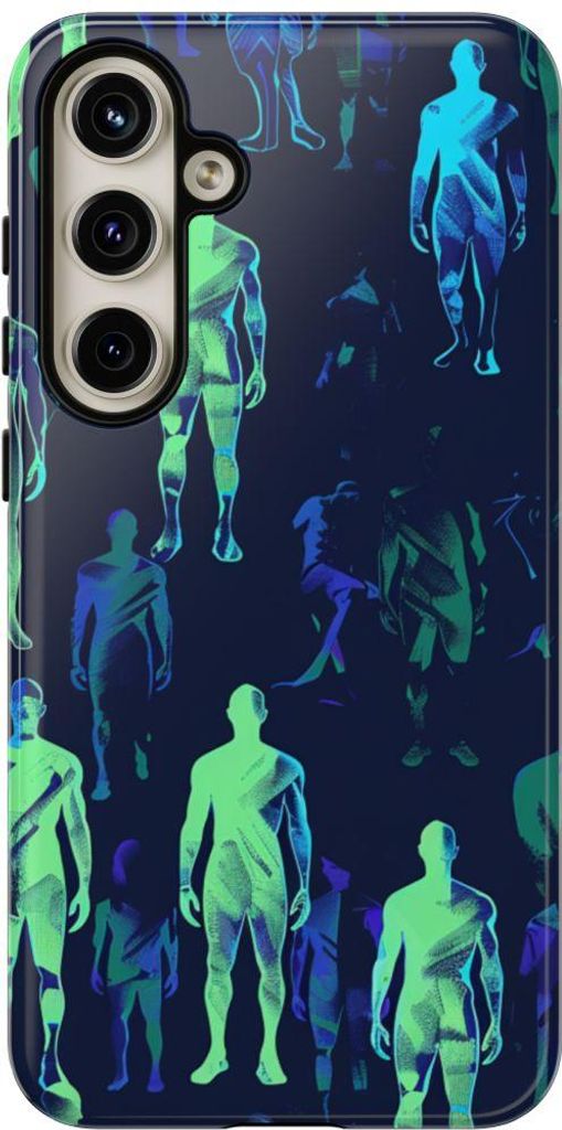 Dynamisches Neonfiguren-Muster in Blau und Grün – Hülle Kompatibel mit Samsung Galaxy S24 Plus