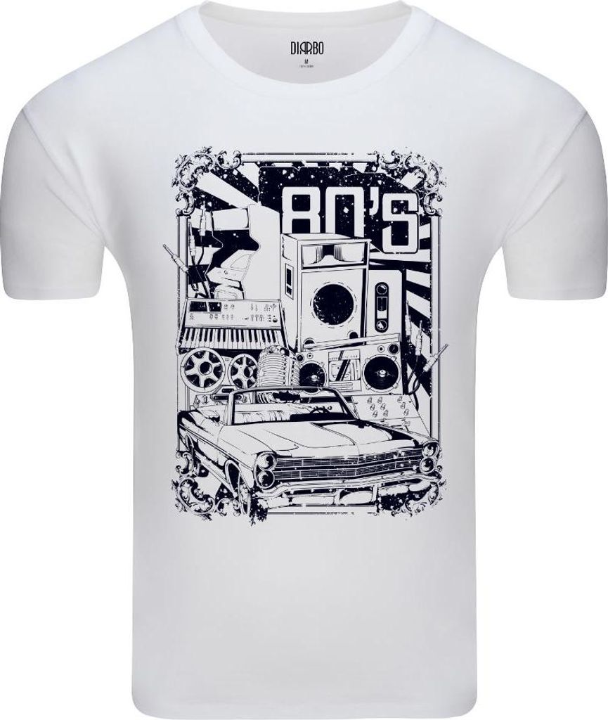 Diarbo Herren T-Shirt mit Retro-Autoliebhaber Druck Retro 80er Weiß Gr.S