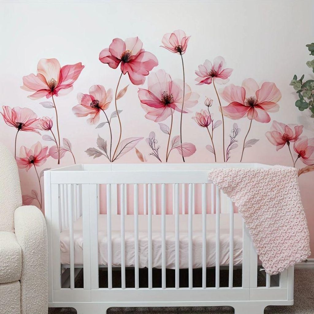 Moderne Wandsticker mit großem pinkem Blumenmotiv – leicht anzubringen – ideal für Wohnzimmer, Schlafzimmer, Flur & Eingangsbereich