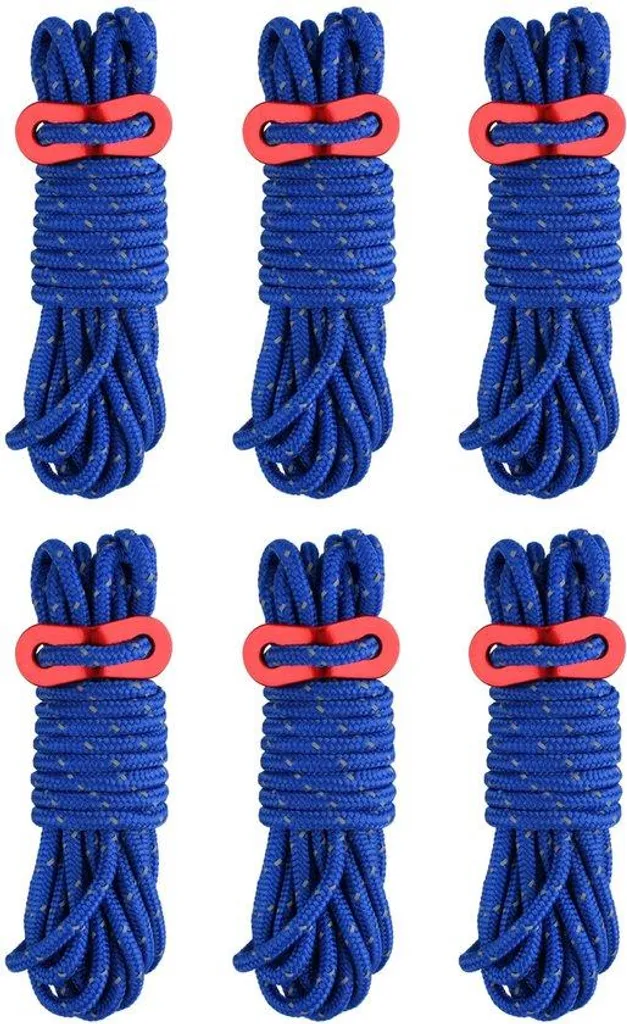 Corde Paracord pour camping et fixation nylon bleu avec attache 6 pièces